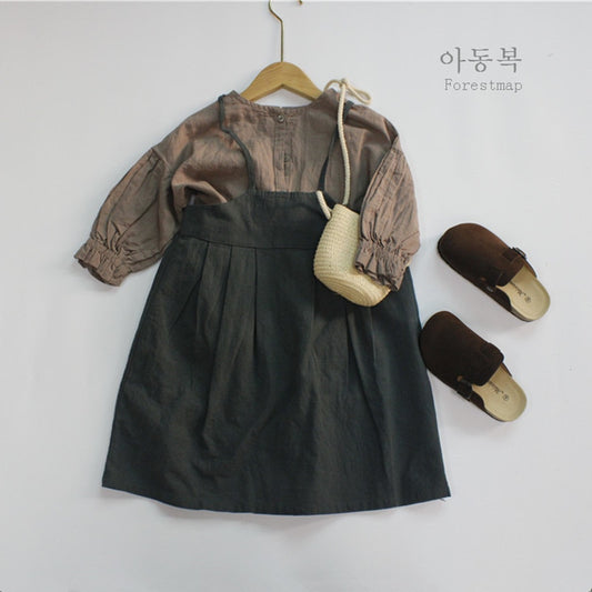 -キッズ コットンリネン キャミソール サスペンダー ドレス ワンピース - mamahalo shop - ノースリーブワンピース -  べビー服 - 子供服 - 男の子 - 女の子