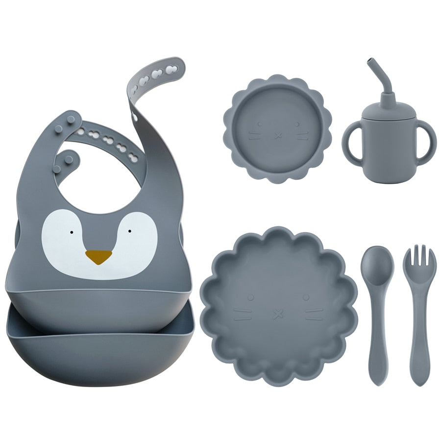 -6個セット シリコン セット ベビー ビブ 吸盤 ボウル カップ トレーニング スプーン フォーク - mamahalo shop - ベビーキッズ食器 -  べビー服 - 子供服 - 男の子 - 女の子