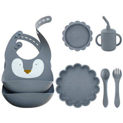 -6個セット シリコン セット ベビー ビブ 吸盤 ボウル カップ トレーニング スプーン フォーク - mamahalo shop - ベビーキッズ食器 -  べビー服 - 子供服 - 男の子 - 女の子