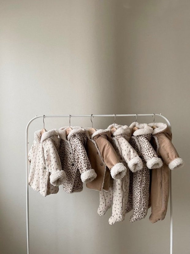 -ベビー レオパード チェリー 無地 裏ボアフリース フーディ ジャケット アウター ジャンプスーツ - mamahalo shop - アウタージャンプスーツ -  べビー服 - 子供服 - 男の子 - 女の子