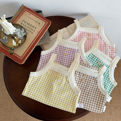 -ベビー ギンガム チェック ノースリーブ キャミソール ベーシック ロンパース - mamahalo shop - タンクトップ・キャミソール・ノースリーブトップス -  べビー服 - 子供服 - 男の子 - 女の子