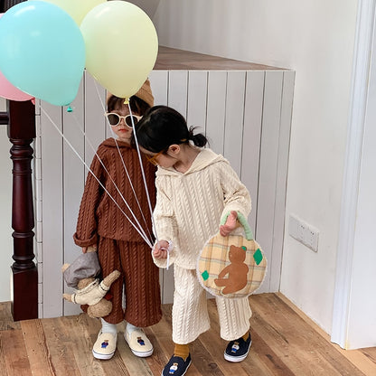 -キッズ ニット セットアップ フーディ パーカー セーター ワイド パンツ - mamahalo shop - 長袖セットアップ -  べビー服 - 子供服 - 男の子 - 女の子