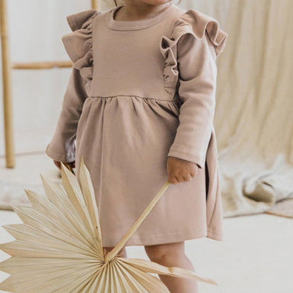 -キッズ ショルダー ラッフル フリル 長袖 ワンピース - mamahalo shop - 長袖ワンピース -  べビー服 - 子供服 - 男の子 - 女の子