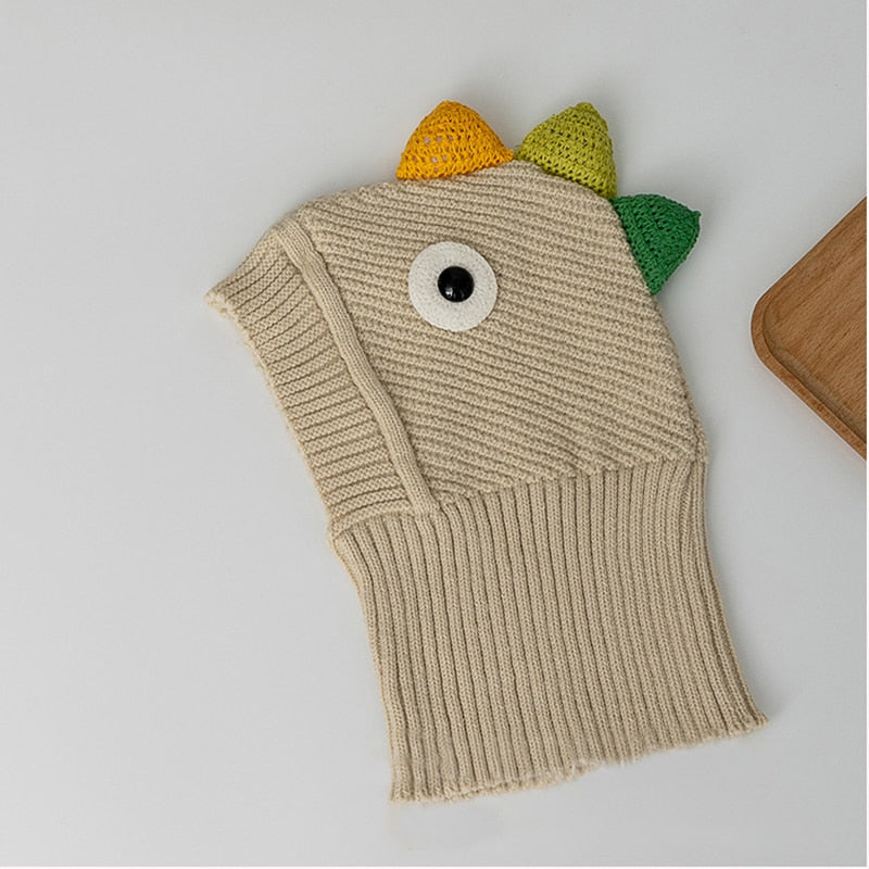 -キッズ ニット ダイナソー 恐竜 フーディ フード ケープ スカーフ キャップ 帽子 - mamahalo shop - ベビー用帽子 -  べビー服 - 子供服 - 男の子 - 女の子