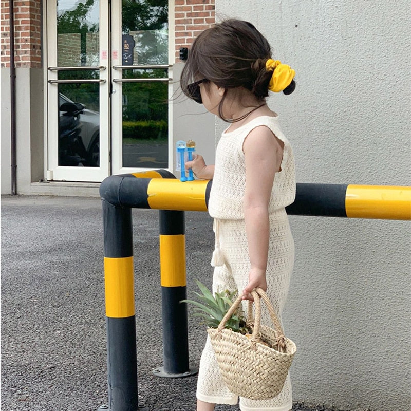 -キッズ セットアップ レースニット タンク ノースリーブ トップス フレア ワイドパンツ【mh0001354】 - mamahalo shop - ノースリーブセットアップ -  べビー服 - 子供服 - 男の子 - 女の子