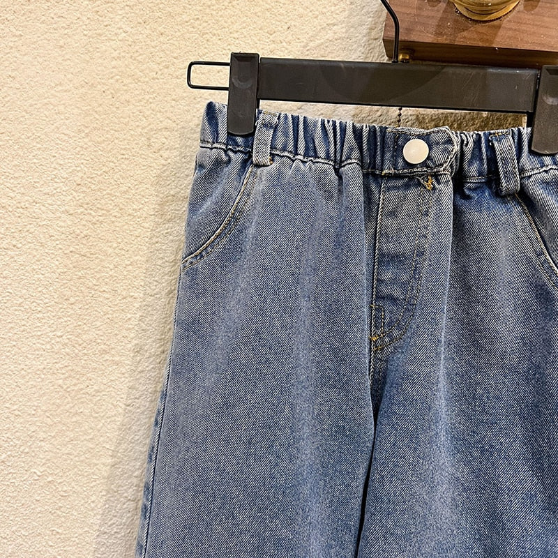 -キッズ デニム ルーズ ワイド ストレート パンツ ジーンズ - mamahalo shop - デニムパンツ -  べビー服 - 子供服 - 男の子 - 女の子