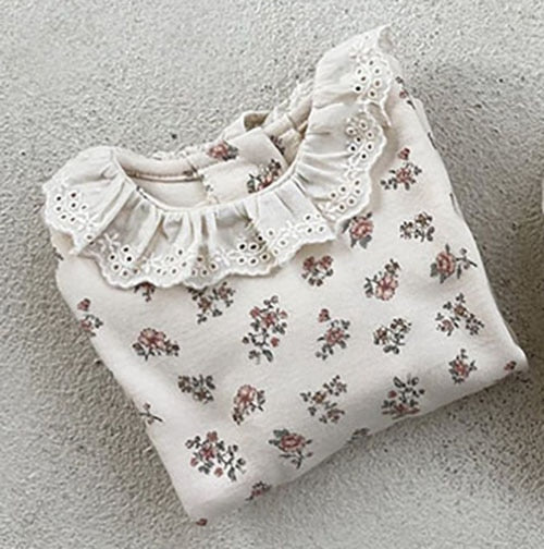 -ベビー フラワー レースカラー 長袖 Tシャツ ブラウス トップス - mamahalo shop - 長袖Tシャツ -  べビー服 - 子供服 - 男の子 - 女の子