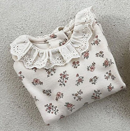 -ベビー フラワー レースカラー 長袖 Tシャツ ブラウス トップス - mamahalo shop - 長袖Tシャツ -  べビー服 - 子供服 - 男の子 - 女の子