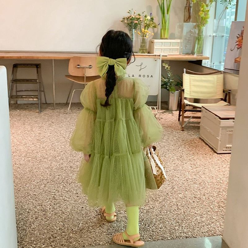 -キッズ メッシュ チュール チュチュ 長袖 プリンセス ドレス ワンピース - mamahalo shop - 長袖ワンピース -  べビー服 - 子供服 - 男の子 - 女の子