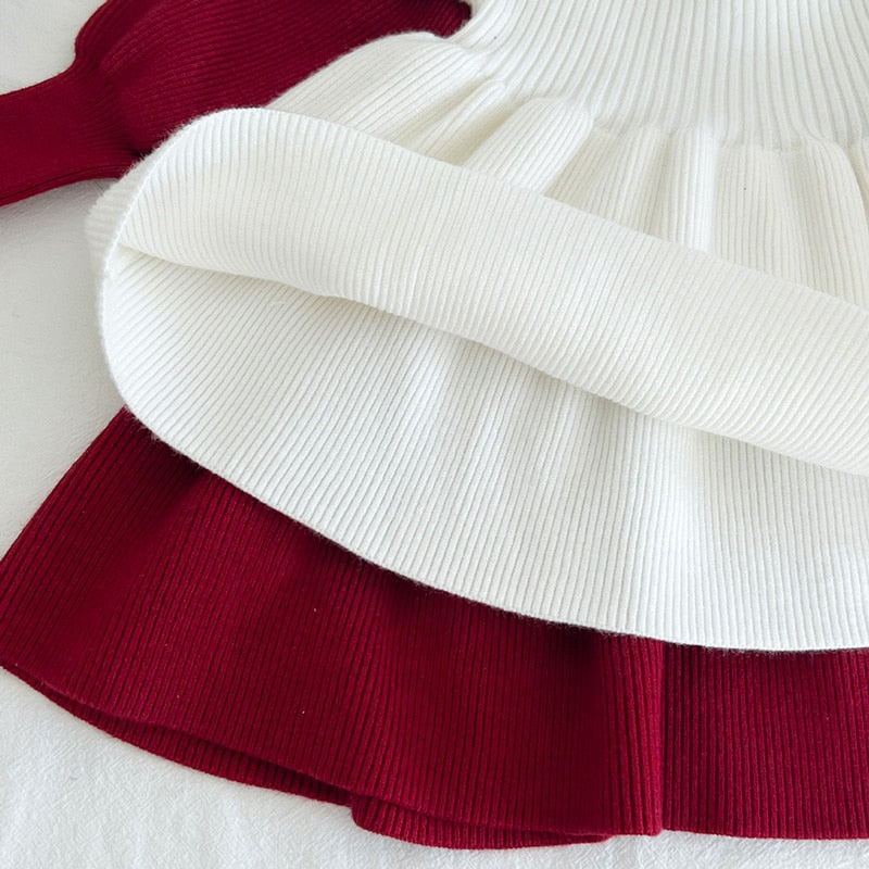 -ベビー キッズ ニット パフスリーブ ドレス ワンピース - mamahalo shop - 長袖ワンピース -  べビー服 - 子供服 - 男の子 - 女の子