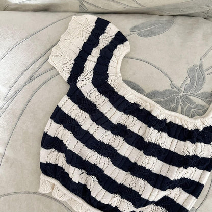 -ベビー キッズ サマー レースニット ボーダー 半袖 トップス - mamahalo shop - 半袖Tシャツ -  べビー服 - 子供服 - 男の子 - 女の子