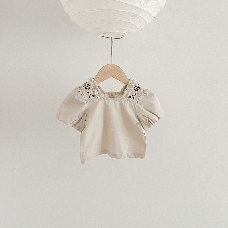 -ベビー フラワー 刺繍 半袖 ノースリーブ ロンパース ブルマパンツ 半袖 ブラウス トップス【mh0001513】 - mamahalo shop - ノースリーブロンパース -  べビー服 - 子供服 - 男の子 - 女の子