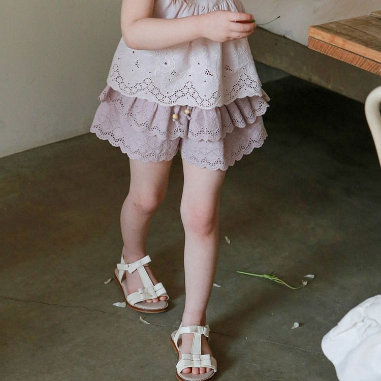 -キッズ レース 透け感 ノースリーブ ブラウス トップス フリル ショートパンツ - mamahalo shop - ハーフパンツ・ショートパンツ -  べビー服 - 子供服 - 男の子 - 女の子
