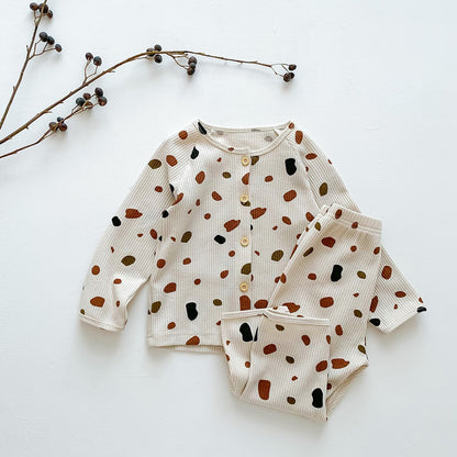 -キッズ 長袖 プリント セットアップ パジャマ トップス パンツ レモン フラワー - mamahalo shop - 長袖パジャマ -  べビー服 - 子供服 - 男の子 - 女の子