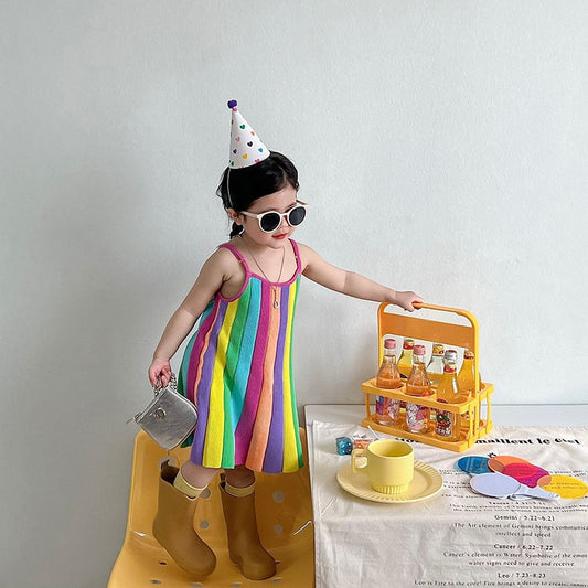 -キッズ カラフル ストライプ キャミソール ワンピース - mamahalo shop - ノースリーブワンピース -  べビー服 - 子供服 - 男の子 - 女の子