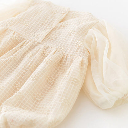 -ベビー チェック メッシュ チュチュ リボン 長袖 ロンパース - mamahalo shop - 長袖ロンパース -  べビー服 - 子供服 - 男の子 - 女の子