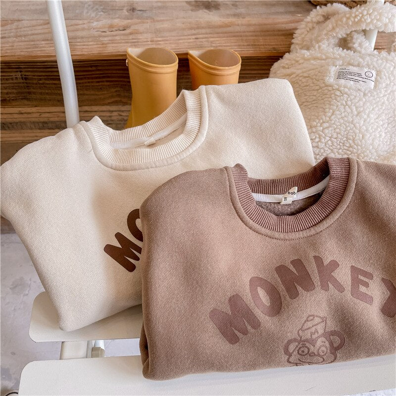 -キッズ さる モンキー 裏フリース スウェット トレーナー トップス - mamahalo shop - トレーナー・フーディ -  べビー服 - 子供服 - 男の子 - 女の子