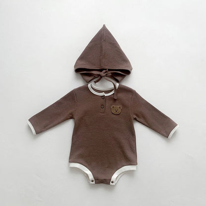 -ベビー ワッフル くま ベア 長袖 ロンパース ボンネット 帽子 セット - mamahalo shop - 長袖ロンパース -  べビー服 - 子供服 - 男の子 - 女の子