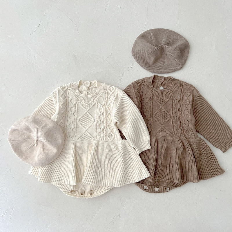 -☺︎ ベビー アランニット ケーブル編み 長袖 スカート ワンピース ロンパース - mamahalo shop - 長袖ロンパース -  べビー服 - 子供服 - 男の子 - 女の子