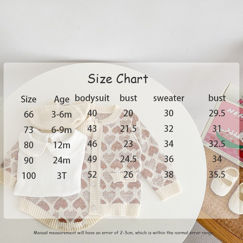 -ベビー セットアップ ニット ハート カーディガン サスペンダー ロンパース - mamahalo shop - ロンパースセットアップ -  べビー服 - 子供服 - 男の子 - 女の子