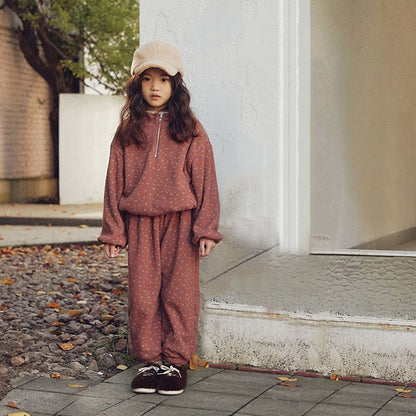 -☺︎ キッズ セットアップ ハーフジップ フラワー スウェット トップス パンツ - mamahalo shop - 長袖セットアップ -  べビー服 - 子供服 - 男の子 - 女の子