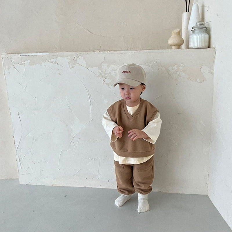 -ベビー セットアップ Vネック ベスト パンツ - mamahalo shop - ノースリーブセットアップ -  べビー服 - 子供服 - 男の子 - 女の子