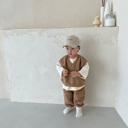 -ベビー セットアップ Vネック ベスト パンツ - mamahalo shop - ノースリーブセットアップ -  べビー服 - 子供服 - 男の子 - 女の子