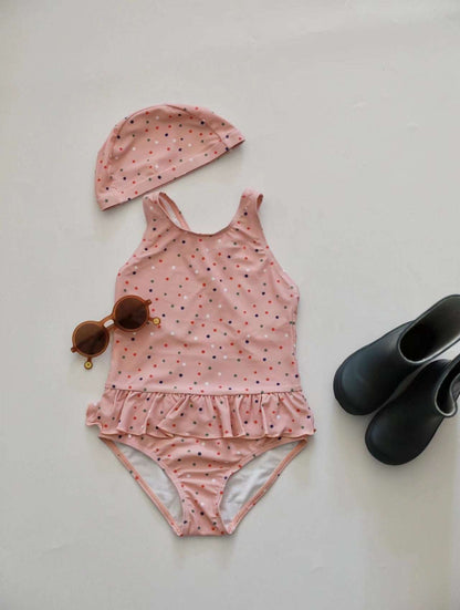 -キッズ ガールズ 女の子 ワンピース 水着 スイムウェア ラッシュガード 帽子 セット【mh0001414】 - mamahalo shop - ベビー用水着 -  べビー服 - 子供服 - 男の子 - 女の子