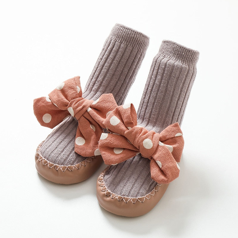 -ベビー みずたま リボン ルームシューズ ソックス 靴下 ファーストシューズ 室内ばき - mamahalo shop - ベビー用靴下・タイツ -  べビー服 - 子供服 - 男の子 - 女の子