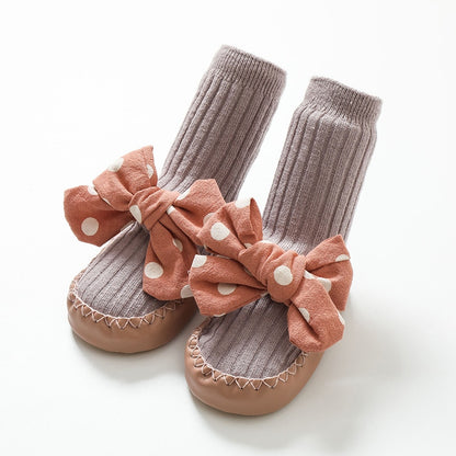-ベビー みずたま リボン ルームシューズ ソックス 靴下 ファーストシューズ 室内ばき - mamahalo shop - ベビー用靴下・タイツ -  べビー服 - 子供服 - 男の子 - 女の子