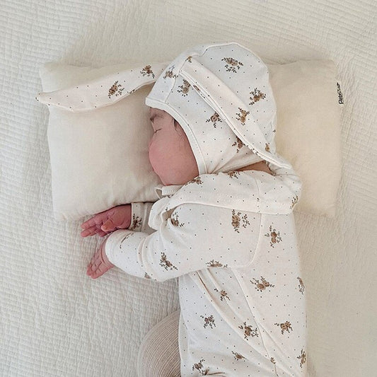 -ベビー フラワー フリルカラー 長袖 ロンパース うさ耳 帽子 セット - mamahalo shop - 長袖ロンパース -  べビー服 - 子供服 - 男の子 - 女の子