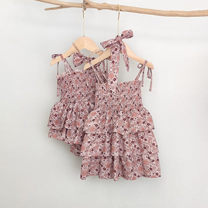 -ベビー キッズ セットアップ フラワー 花柄 ガールズ キャミソール ロンパース ワンピース ボーイズ セットアップ 半袖 シャツ ショートパンツ リンク 姉妹 兄弟 お揃い コーデ【mh0002074】 - mamahalo shop - ノースリーブワンピース -  べビー服 - 子供服 - 男の子 - 女の子