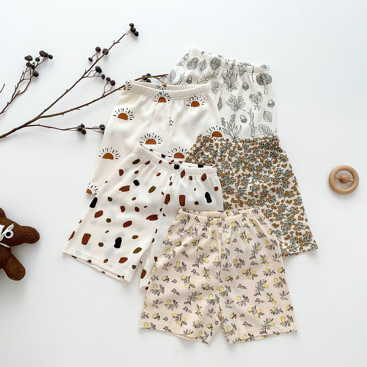 -キッズ 半袖 プリント セットアップ パジャマ Tシャツ ショートパンツ フラワー レモン - mamahalo shop - 半袖パジャマ -  べビー服 - 子供服 - 男の子 - 女の子