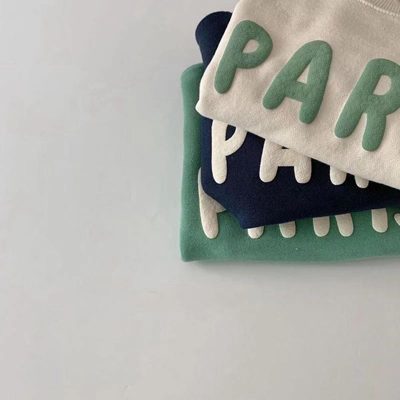 -☺︎ ベビー PARIS レターロゴ 長袖 スウェット トップス トレーナー - mamahalo shop - トレーナー・フーディ -  べビー服 - 子供服 - 男の子 - 女の子