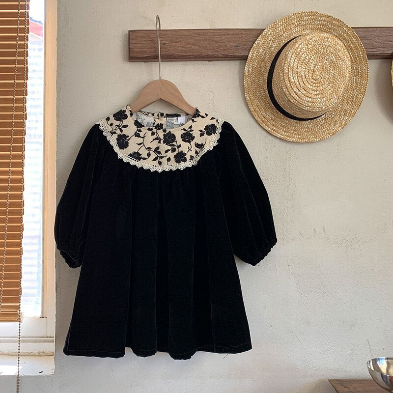 -キッズ レース フラワー カラー 長袖 ワンピース - mamahalo shop - 長袖ワンピース -  べビー服 - 子供服 - 男の子 - 女の子