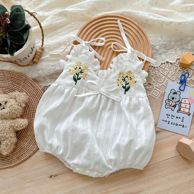 -ベビー フラワー 刺繍 キャミソール タンク ロンパース - mamahalo shop - ノースリーブロンパース -  べビー服 - 子供服 - 男の子 - 女の子