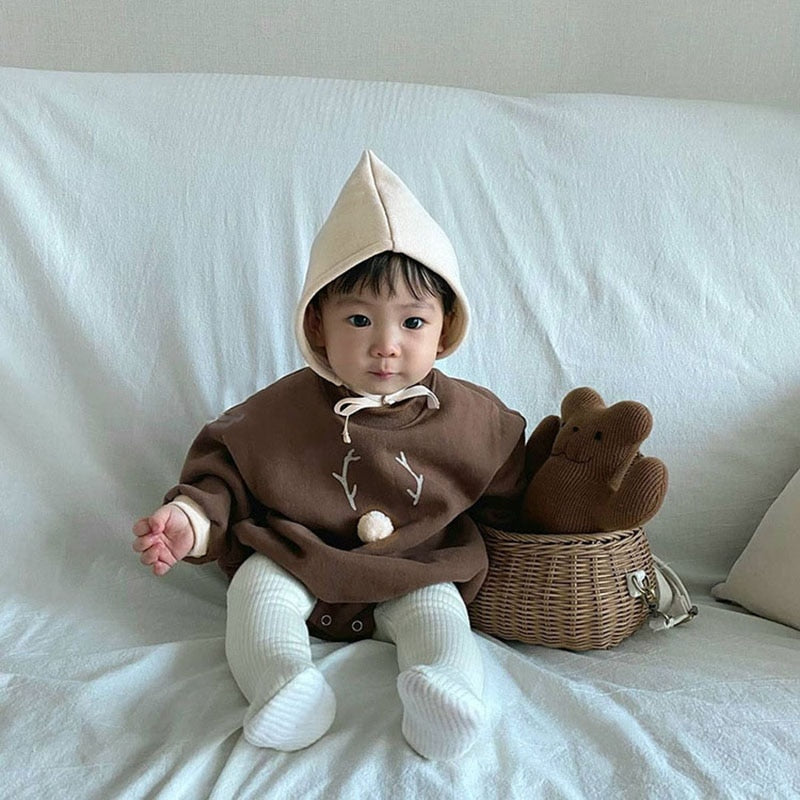 -ベビー トナカイ 裏フリース 長袖 ロンパース とんがり 帽子【mh0001176】 - mamahalo shop - 長袖ロンパース -  べビー服 - 子供服 - 男の子 - 女の子