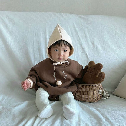 -ベビー トナカイ 裏フリース 長袖 ロンパース とんがり 帽子【mh0001176】 - mamahalo shop - 長袖ロンパース -  べビー服 - 子供服 - 男の子 - 女の子