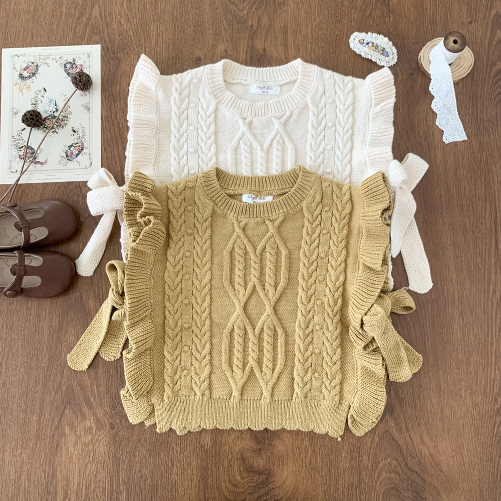 -キッズ ニット フリル ベスト ショール ケープ ビブベスト ガールズ - mamahalo shop - ベスト -  べビー服 - 子供服 - 男の子 - 女の子