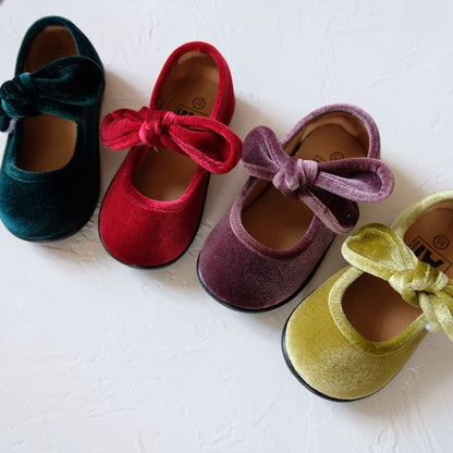 -ベビー キッズ ベロア リボン ストラップ シューズ フラット バレエシューズ【mh0001076】 - mamahalo shop - ベビー用靴 -  べビー服 - 子供服 - 男の子 - 女の子