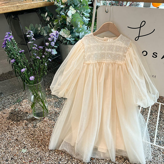 -キッズ レース 刺繍 チュチュ チュール 長袖 ドレス ワンピース - mamahalo shop - 長袖ワンピース -  べビー服 - 子供服 - 男の子 - 女の子