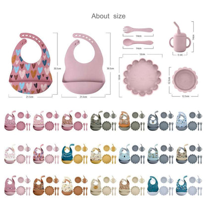 -6個セット シリコン セット ベビー ビブ 吸盤 ボウル カップ トレーニング スプーン フォーク - mamahalo shop - ベビーキッズ食器 -  べビー服 - 子供服 - 男の子 - 女の子
