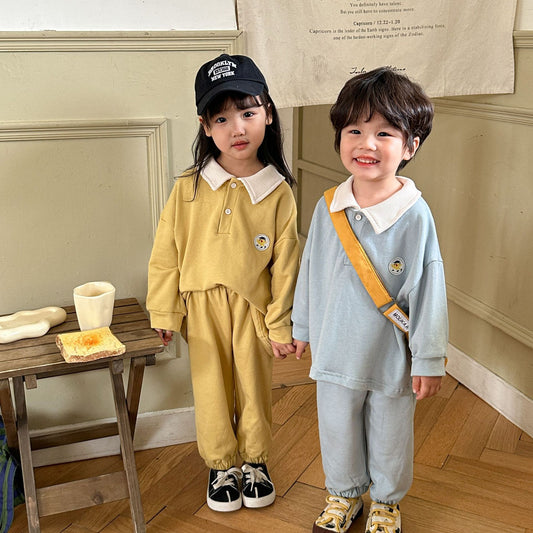 -キッズ セットアップ 長袖 ポロ襟 トップス パンツ - mamahalo shop - 長袖セットアップ -  べビー服 - 子供服 - 男の子 - 女の子