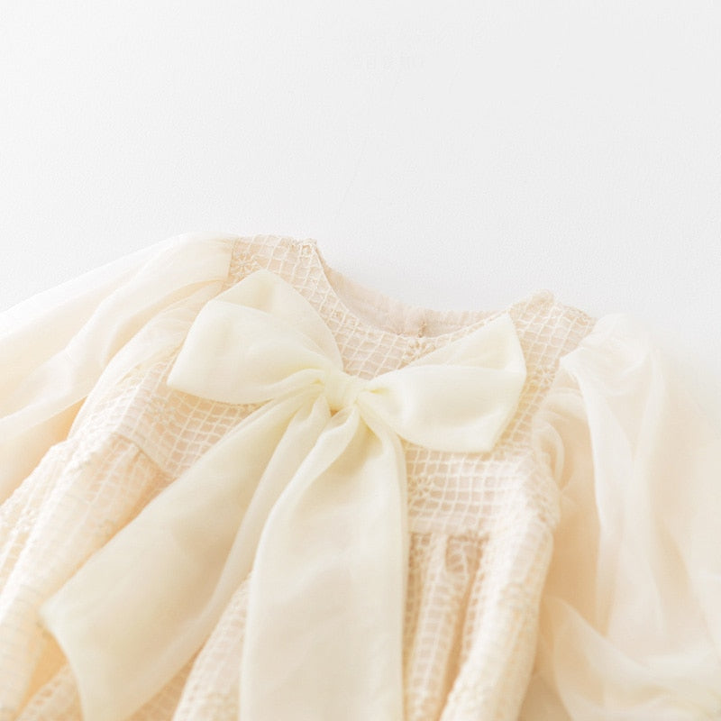 -ベビー チェック メッシュ チュチュ リボン 長袖 ロンパース - mamahalo shop - 長袖ロンパース -  べビー服 - 子供服 - 男の子 - 女の子