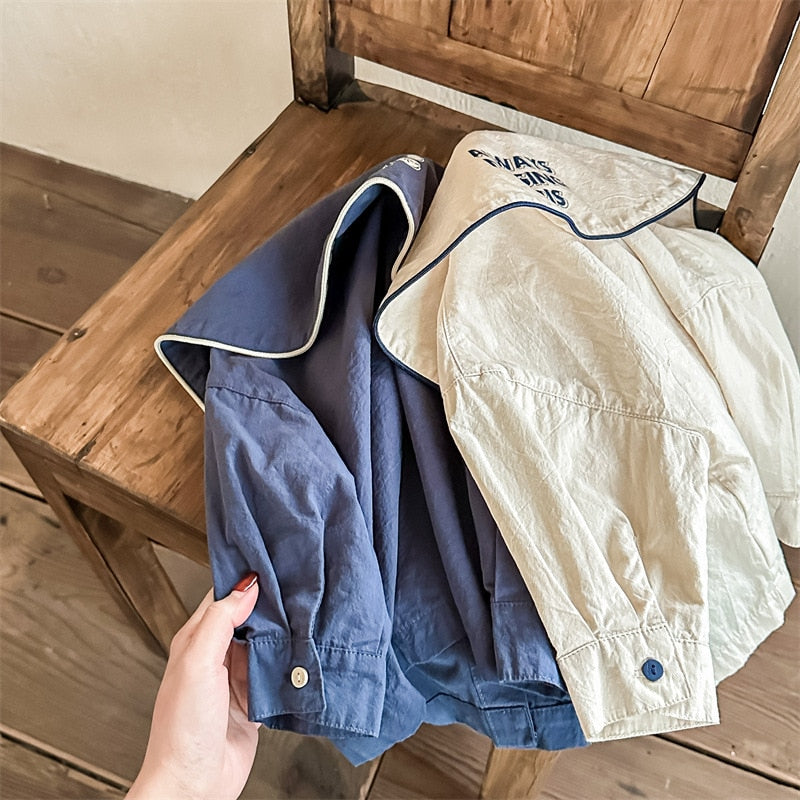 -キッズ レターロゴ セーラーカラー 長袖 ブラウス シャツ - mamahalo shop - 長袖シャツ・ブラウス -  べビー服 - 子供服 - 男の子 - 女の子