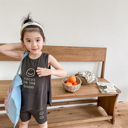 -キッズ スマイル セットアップ タンクトップ ショート レギンスパンツ【mh0001805】 - mamahalo shop - ノースリーブセットアップ -  べビー服 - 子供服 - 男の子 - 女の子