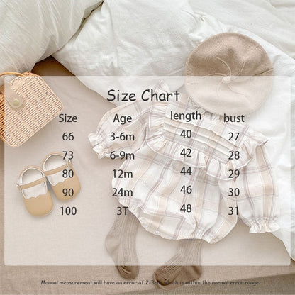 -ベビー フラワー チェック フリル スタンドカラー 長袖 ロンパース - mamahalo shop - 長袖ロンパース -  べビー服 - 子供服 - 男の子 - 女の子