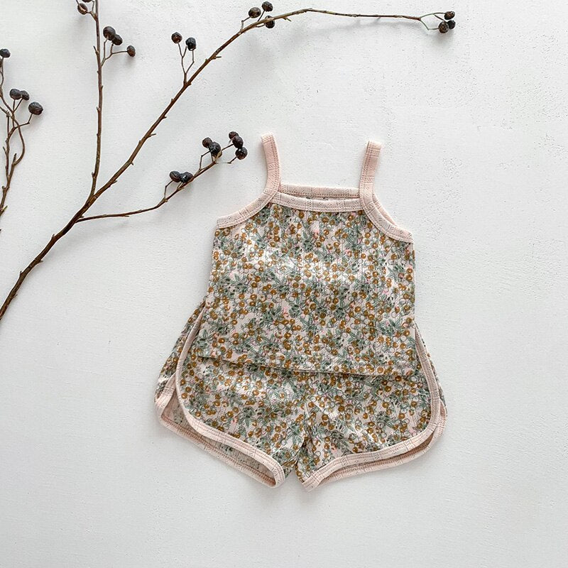 -ベビー メッシュ セットアップ キャミソール トップス ショートパンツ レモン フラワー 洋梨【mh0001811】 - mamahalo shop - ノースリーブセットアップ -  べビー服 - 子供服 - 男の子 - 女の子