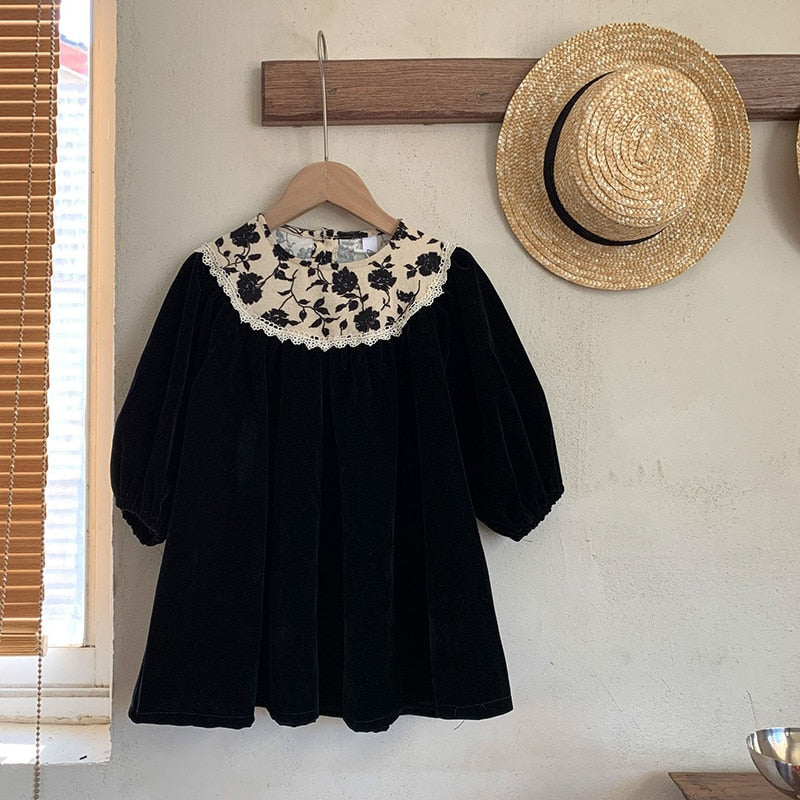 -キッズ レース フラワー カラー 長袖 ワンピース - mamahalo shop - 長袖ワンピース -  べビー服 - 子供服 - 男の子 - 女の子