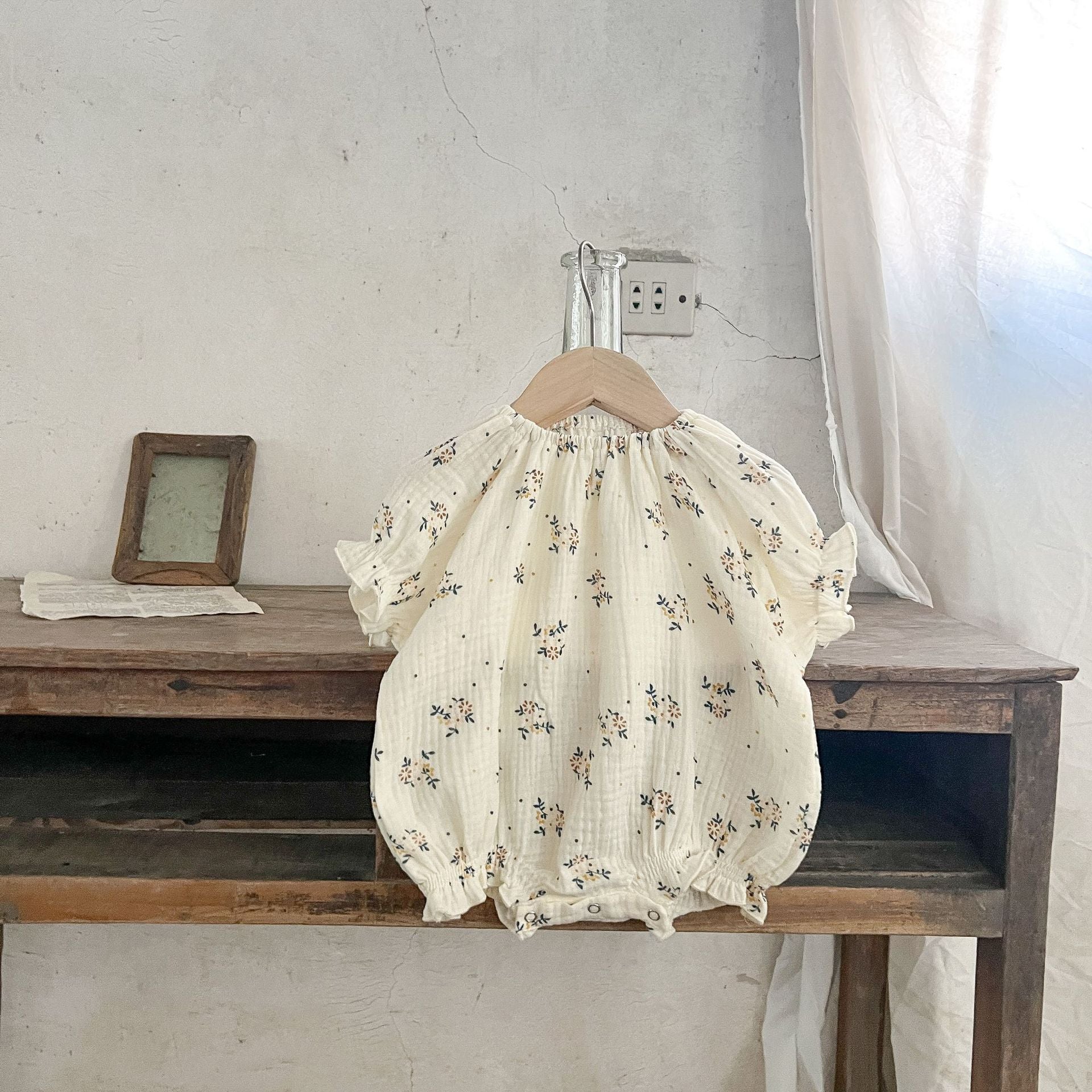 ベビー フラワー ナチュラル キャミソール ワンピース ロンパース 半袖 セットアップ 5380B - mamahalo shop - 半袖ロンパース - ベビー服 - 子供服 - 男の子 - 女の子